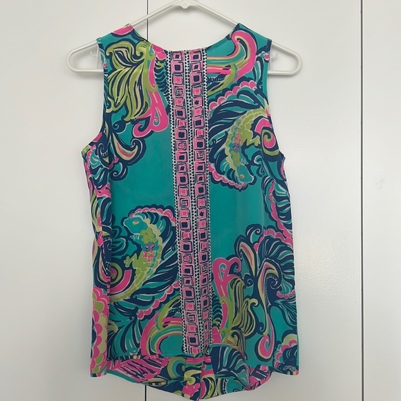 Lilly Pulitzer Iona Shell Top in Sea Blue Private Island Engineered. Size S. - Picture 1 of 3